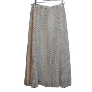 Ann Taylor Winter White Polka Dot Pleated Midi Skirt in Chiffon Size M